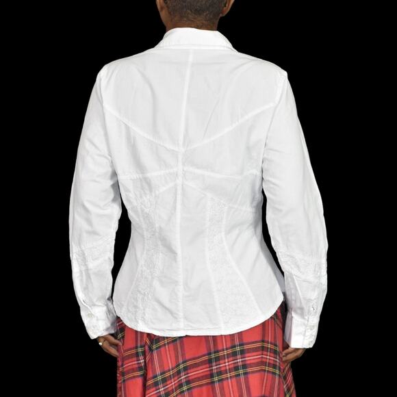 Toque de Algodon White Cotton Poplin Shirt Corset Seaming Crinkled Plus Size XXL - Picture 2 of 13